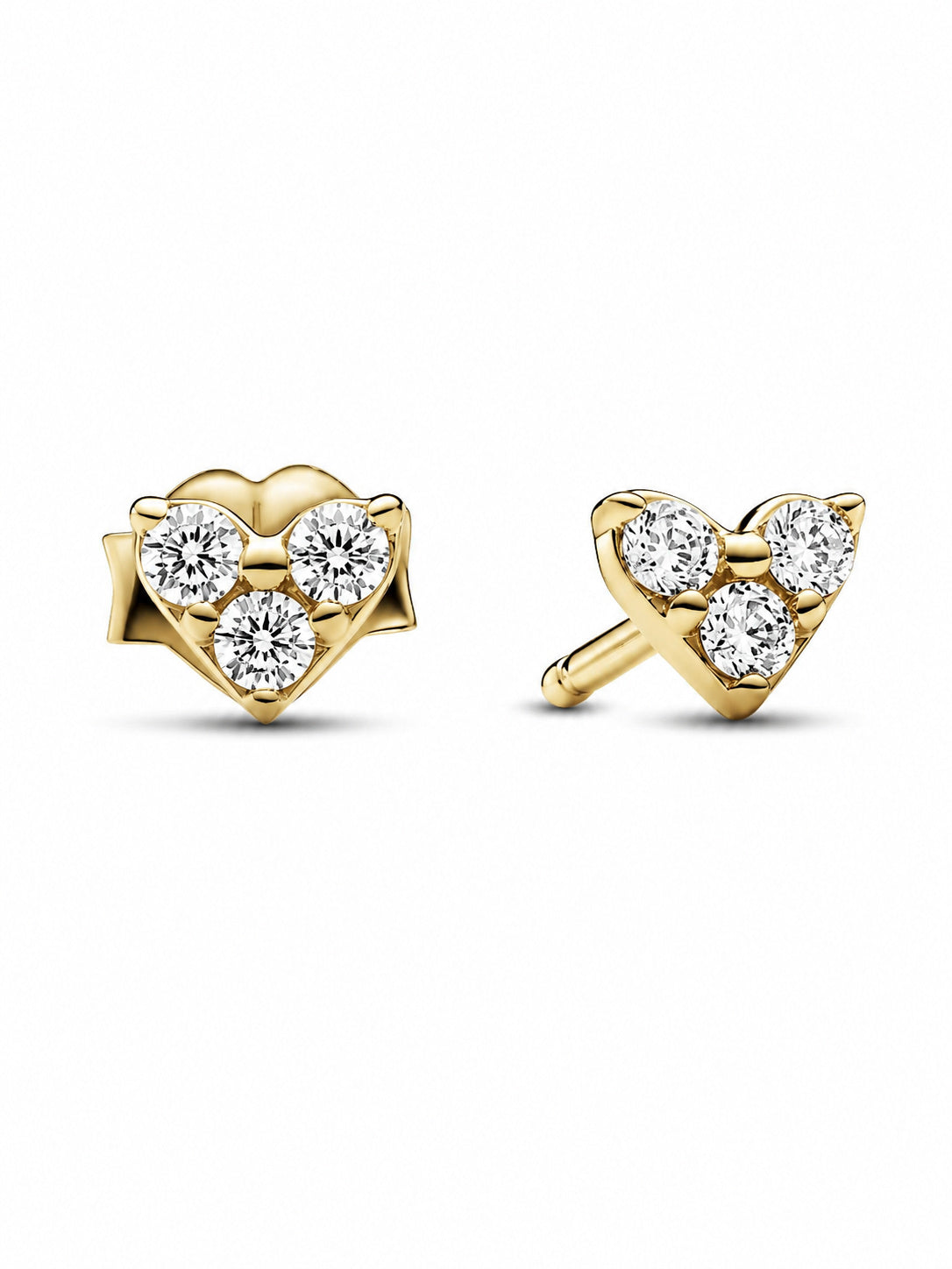 Triple Stone Gold Plated Heart Stud Gold Earrings
