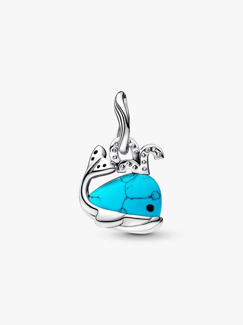 Turquoise-coloured Whale Dangle Charm Hallmarked S925 Sterling Silver