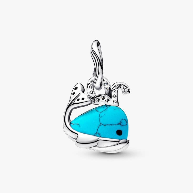 Turquoise-coloured Whale Dangle Charm Hallmarked S925 Sterling Silver