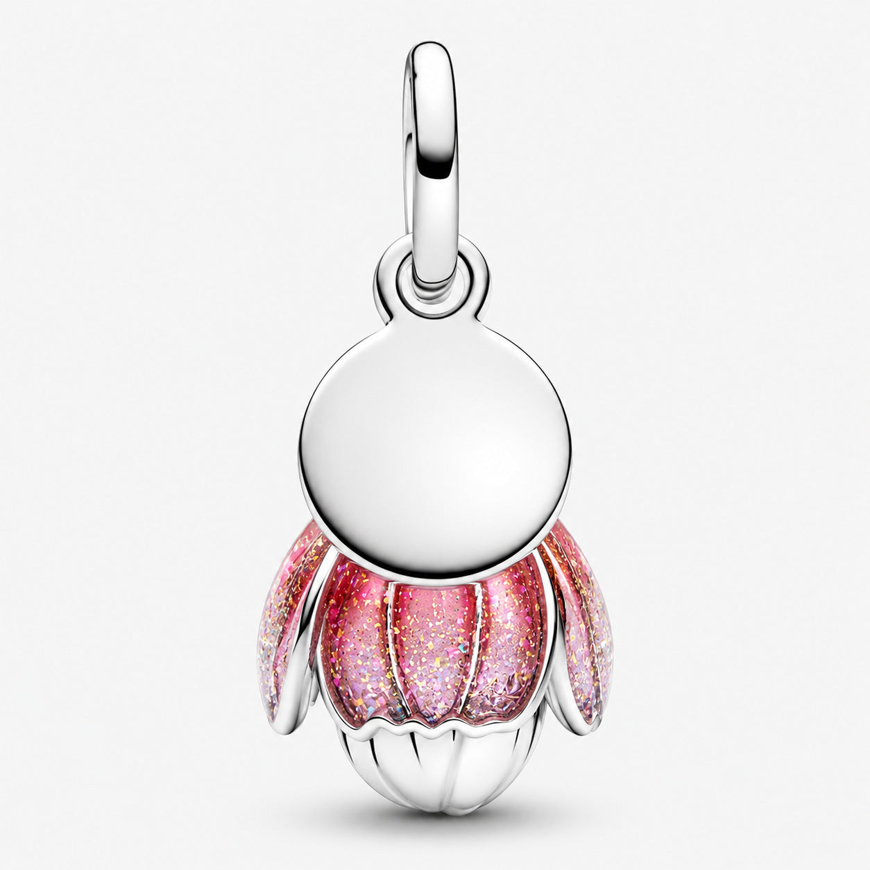 Two Tone Blooming Flower Dangle Charm Hallmarked S925 Sterling Silver