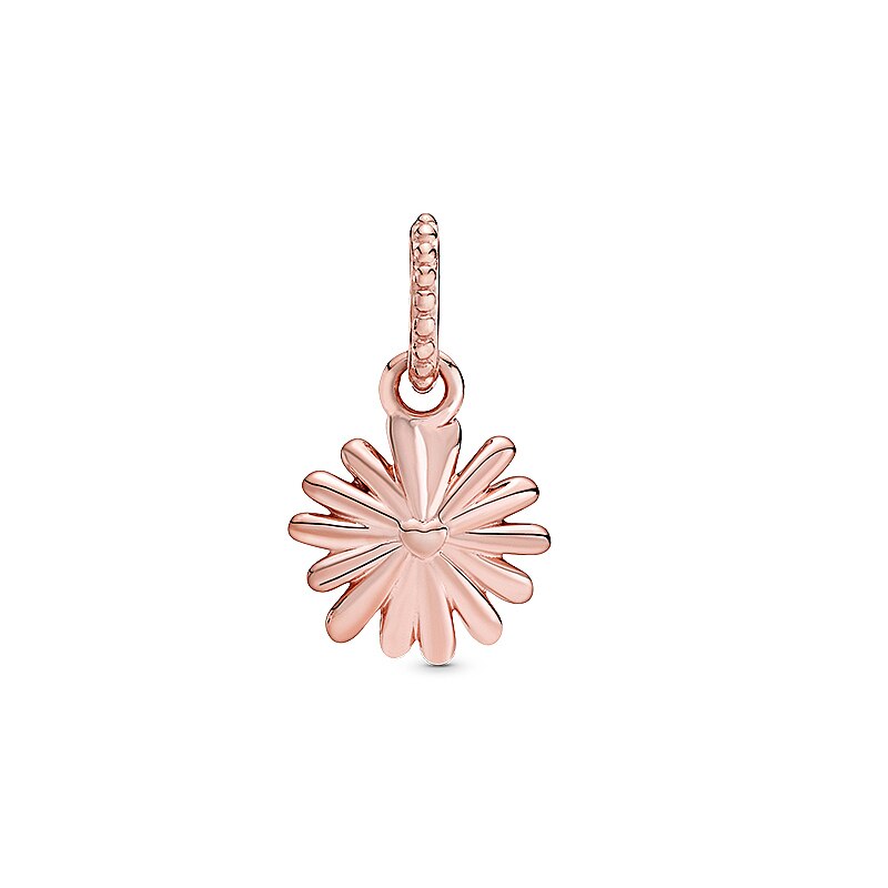 Pink Daisy Dangle Charm Hallmarked S925 Sterling Silver