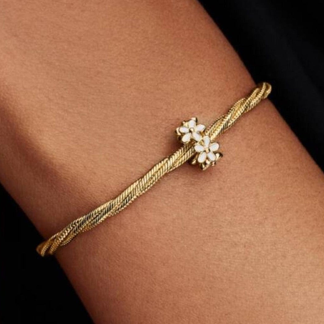 White Daisy Flower Spacer Charm Hallmarked S925 Sterling Silver