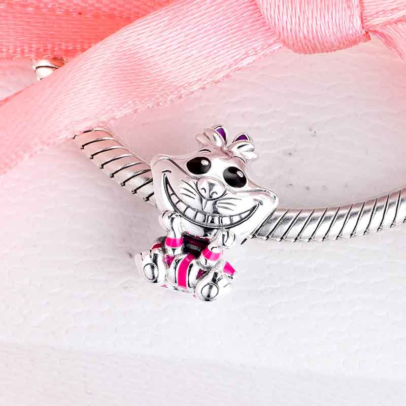 Disney Cheshire Cat Charm Hallmarked S925 Hallmarked Compatible Sterling Silver Charm