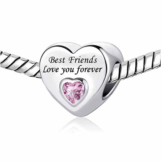 Best Friends Love You Forever Heart Charm Hallmarked S925 Sterling Silver