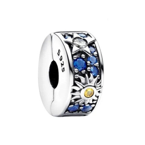 Celestial Sun, Star & Moon Clip Charm Hallmarked S925 Sterling Silver