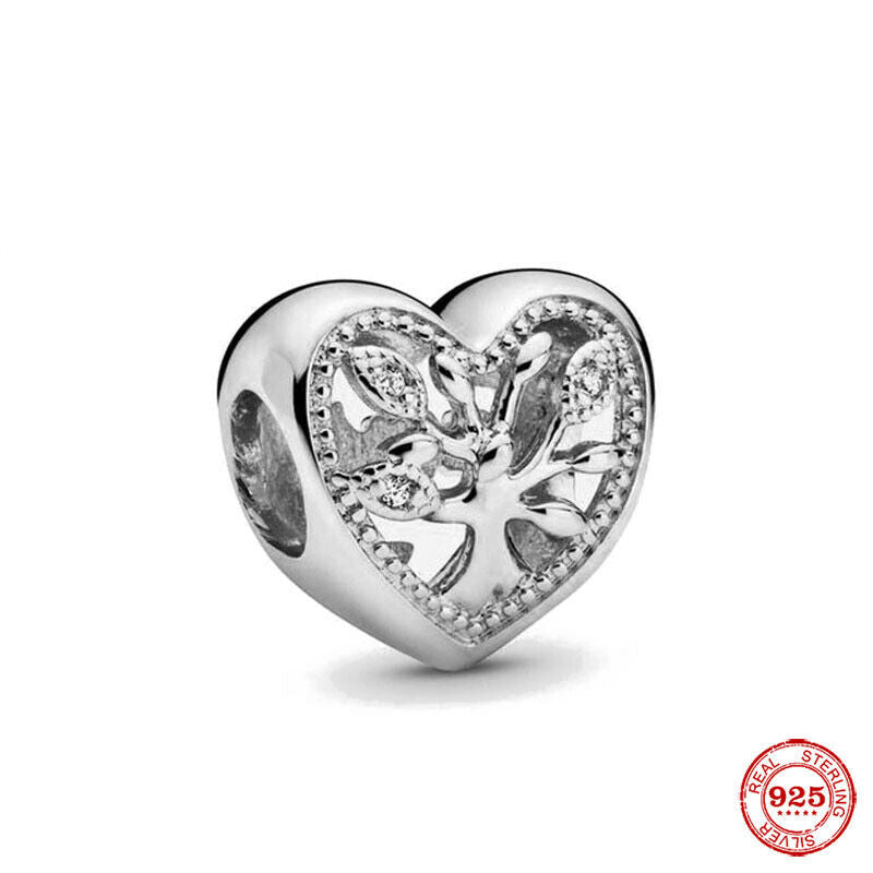 Family Tree Heart Charm Hallmarked S925 Sterling Silver
