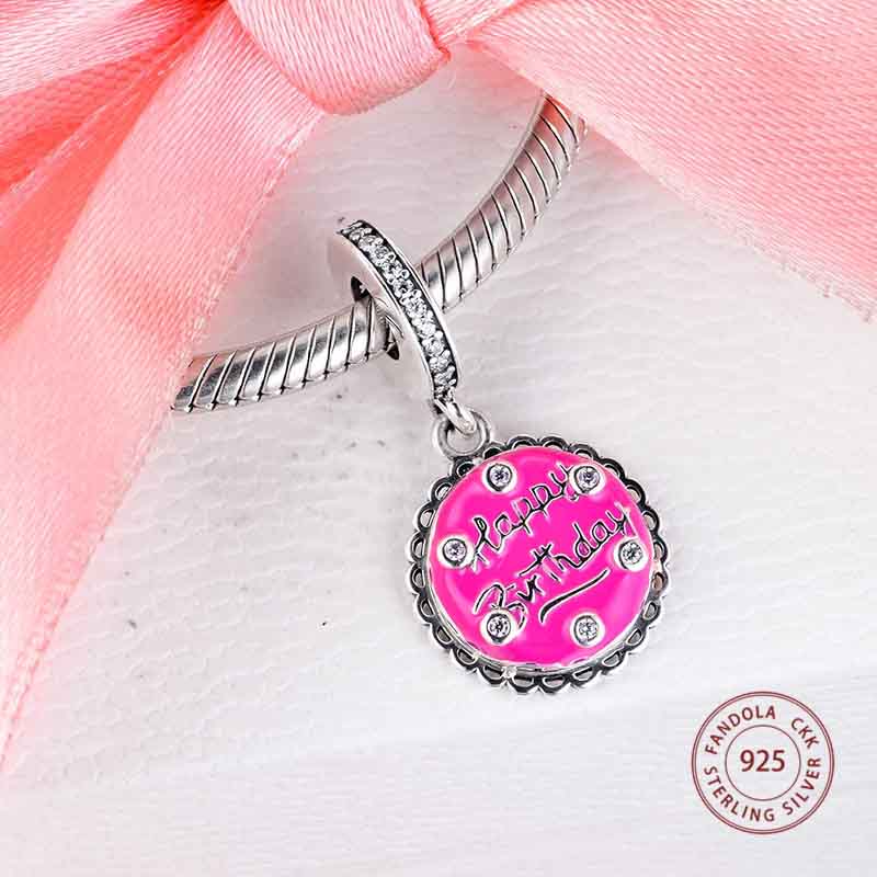 Birthday Cake Dangle Charm Hallmarked S925 Sterling Silver