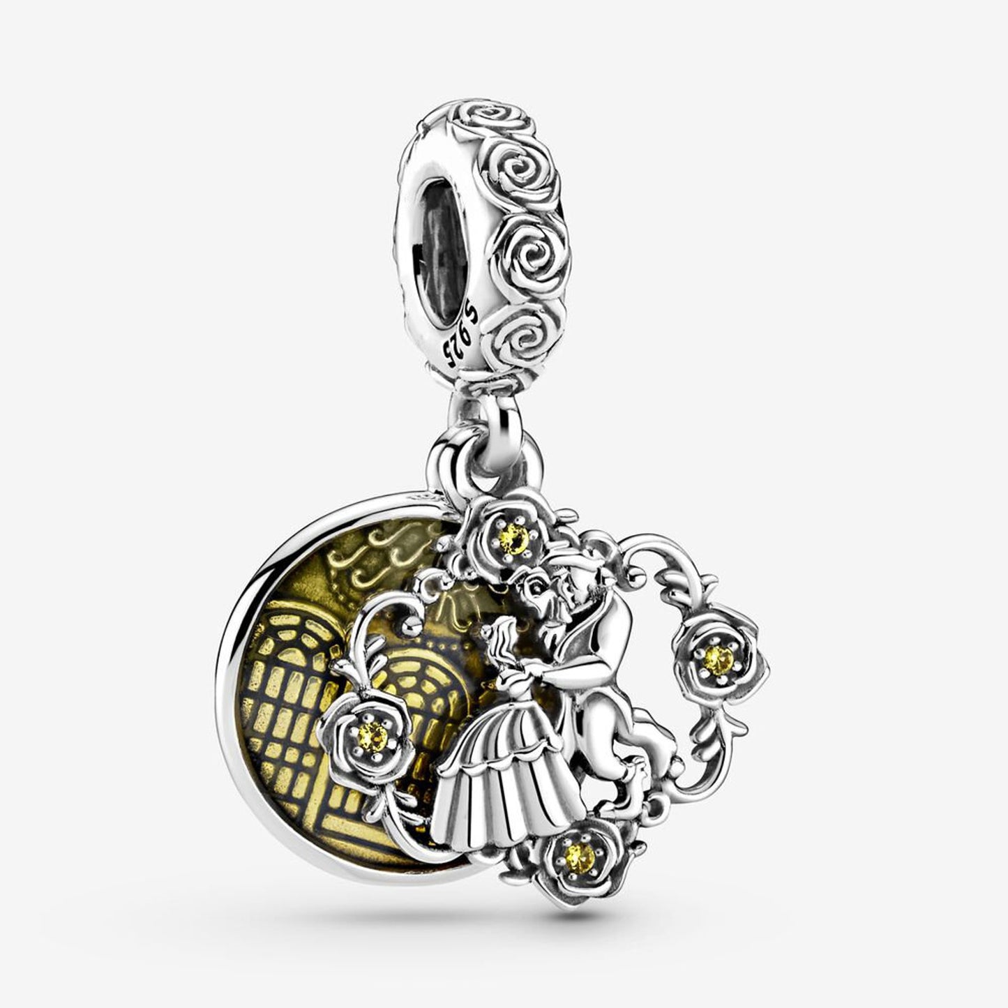 Disney Beauty & Beast Double Dangle Charm Hallmarked S925 Sterling Silver