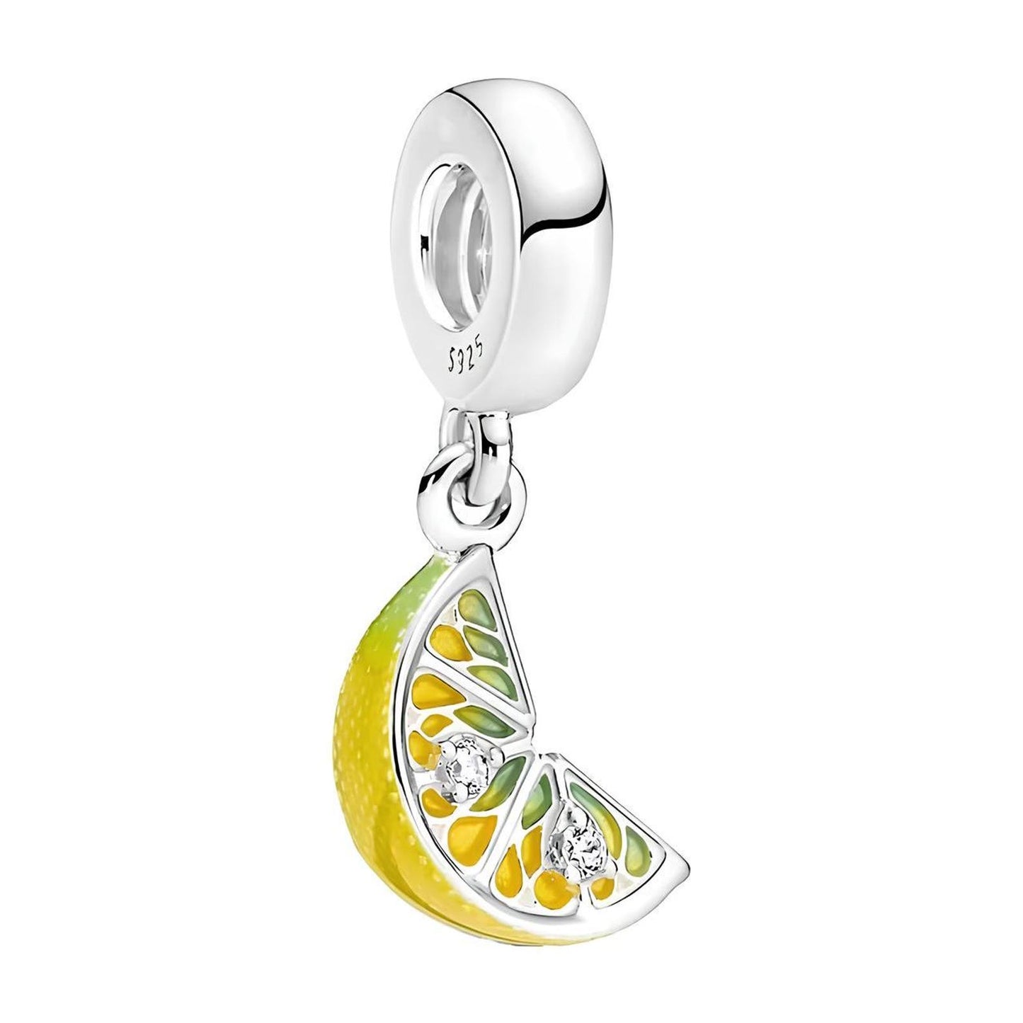 Lemon Slice Sparkling Fruit Dangle Charm Hallmarked S925 Sterling Silver