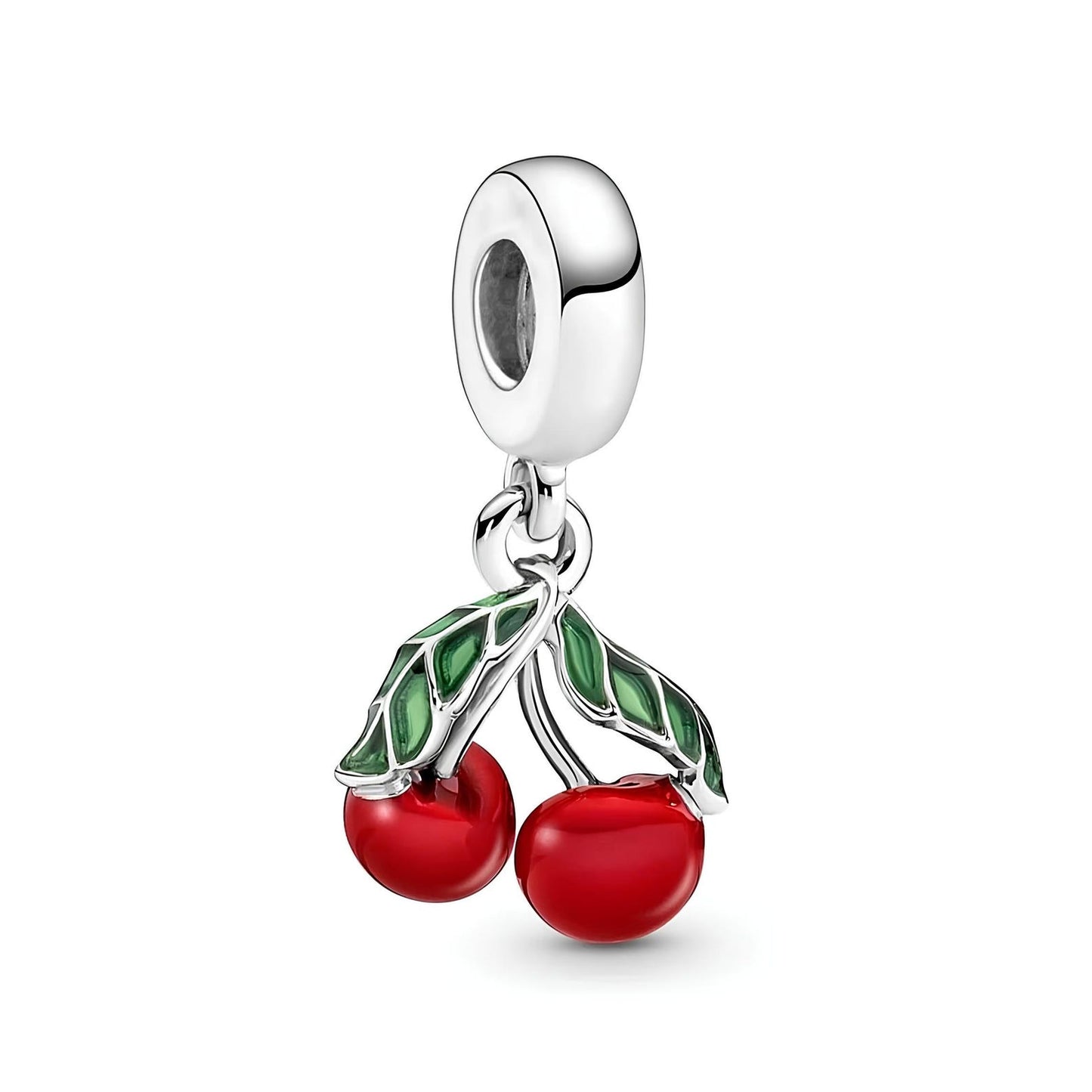 Asymmetrical Cherry Fruit Dangle Charm Hallmarked S925 Sterling Silver