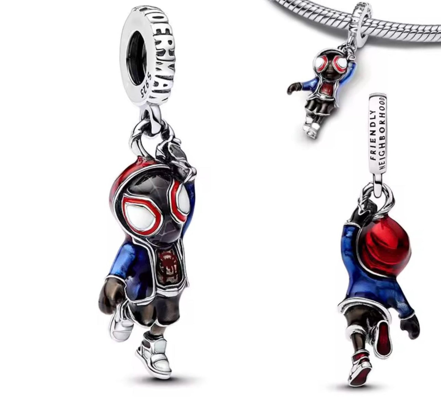Marvel's Spider-Man Miles Morales Dangle Charm Hallmarked S925 Sterling Silver