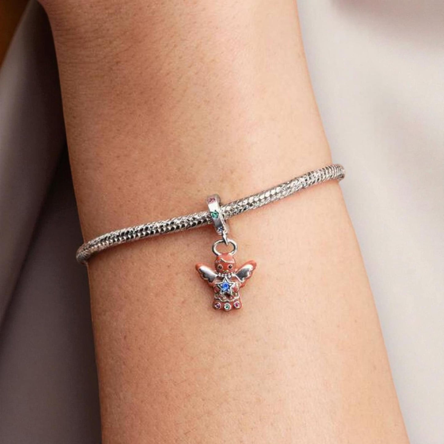 Gingerbread Angel Dangle Charm Hallmarked S925 Sterling Silver