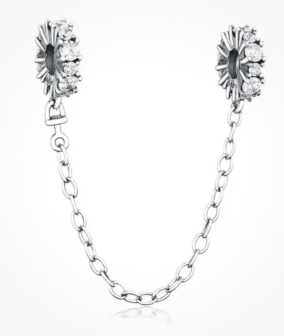 Clear Sparkle Safety Chain Charm Hallmarked S925 Sterling Silver