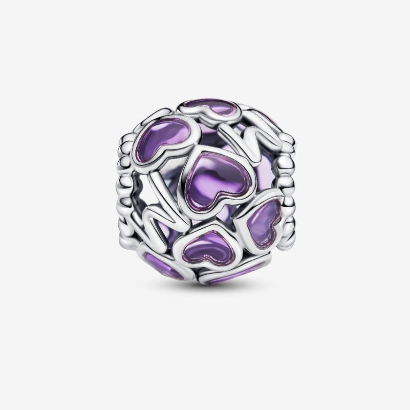 Openwork Hearts Mum Charm Hallmarked S925 Sterling Silver