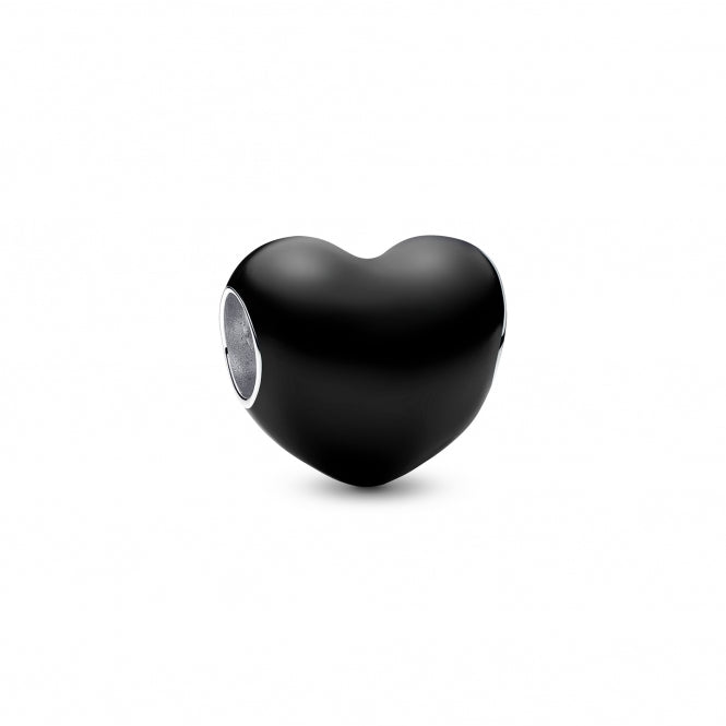 Metallic Black Heart Charm Hallmarked S925 Sterling Silver