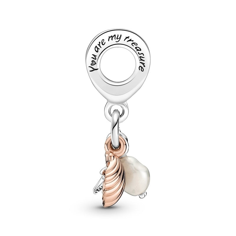 Freshwater Cultured Pearl, Starfish & Shell Triple Dangle Charm Hallmarked S925 Sterling Silver
