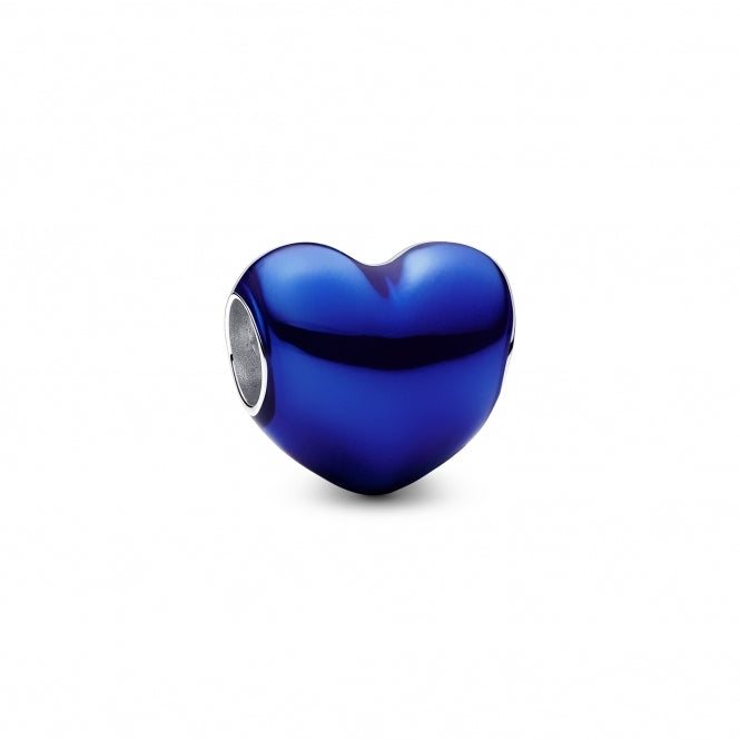 Metallic Blue Heart Charm Hallmarked S925 Sterling Silver