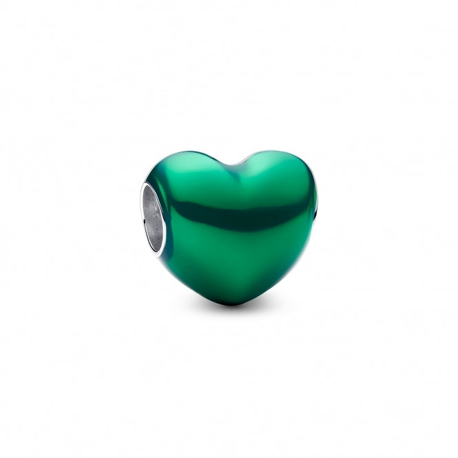 Metallic Green Heart Charm Hallmarked S925 Sterling Silver