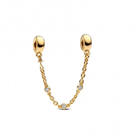 Triple Clear Stone Safety Chain Charm Hallmarked S925 Sterling Silver