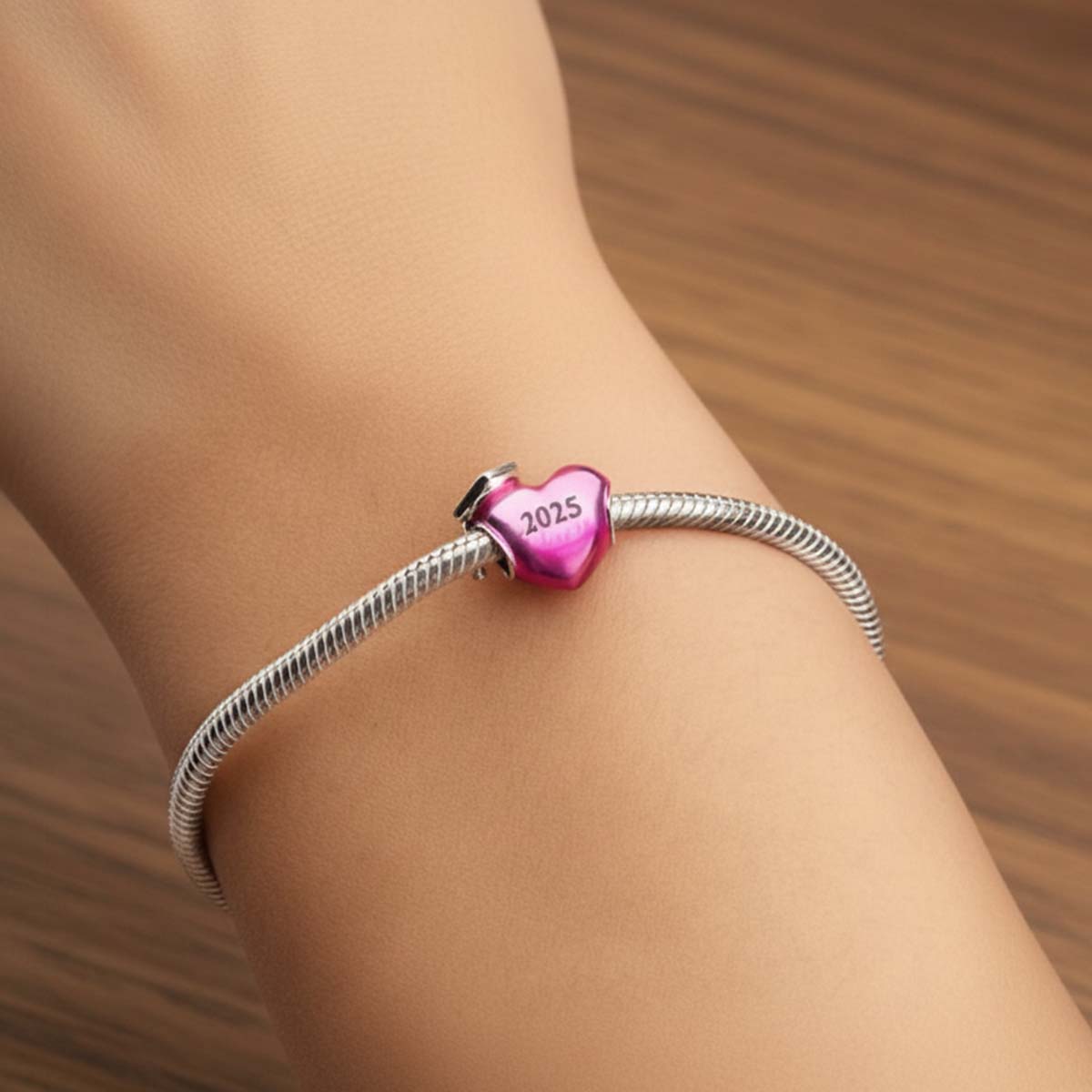 2025 Graduation Pink Heart Charm Hallmarked S925 Sterling Silver