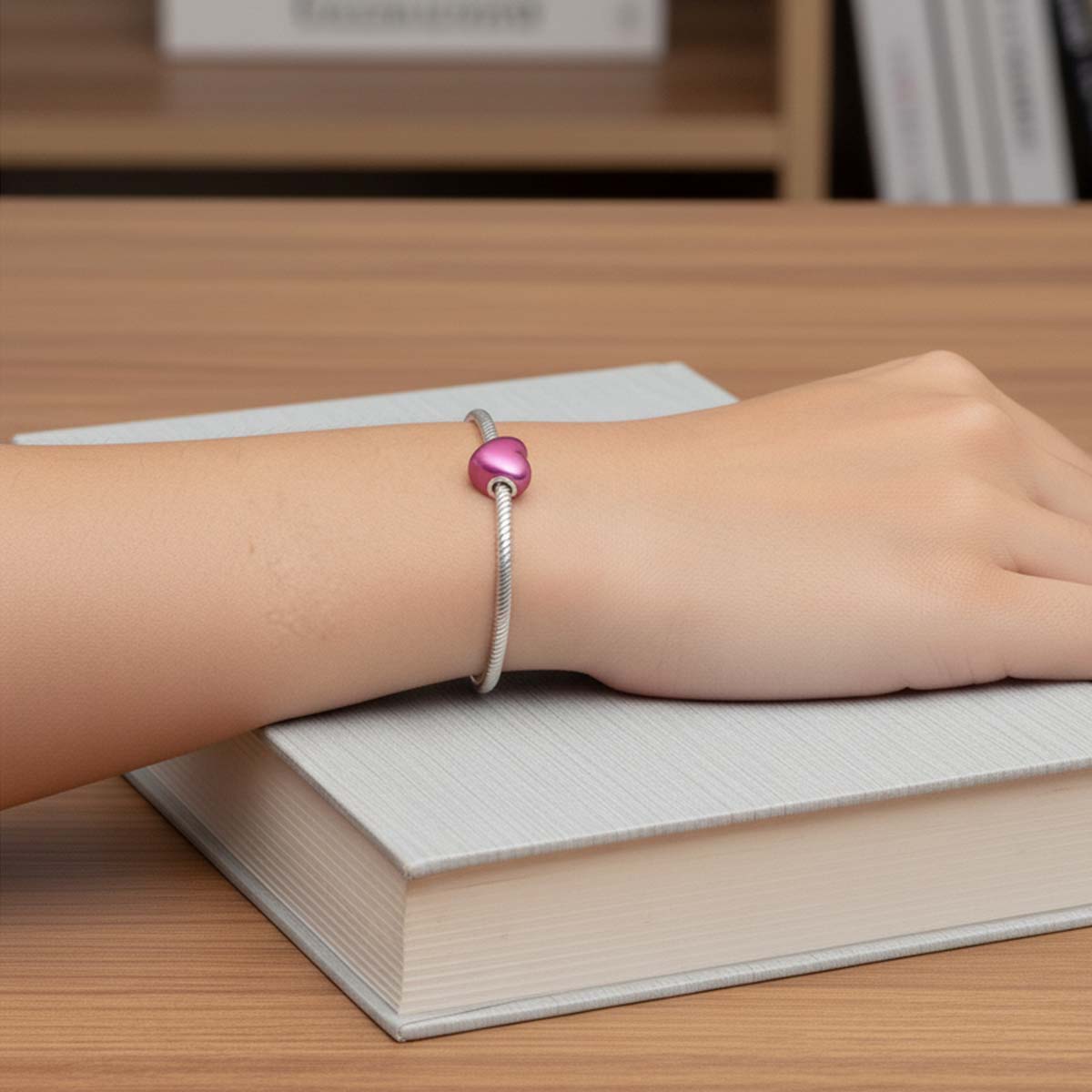 Metallic Pink Heart Charm Hallmarked S925 Sterling Silver