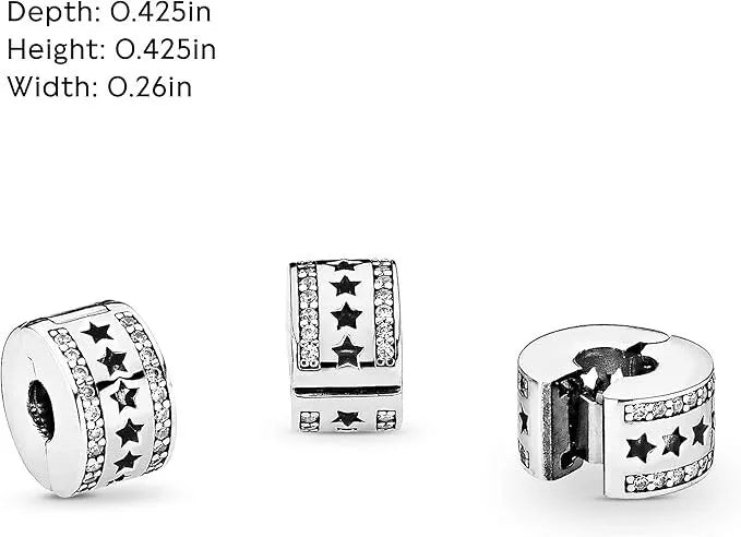 Row of Stars Clip Charm Hallmarked S925 Sterling Silver