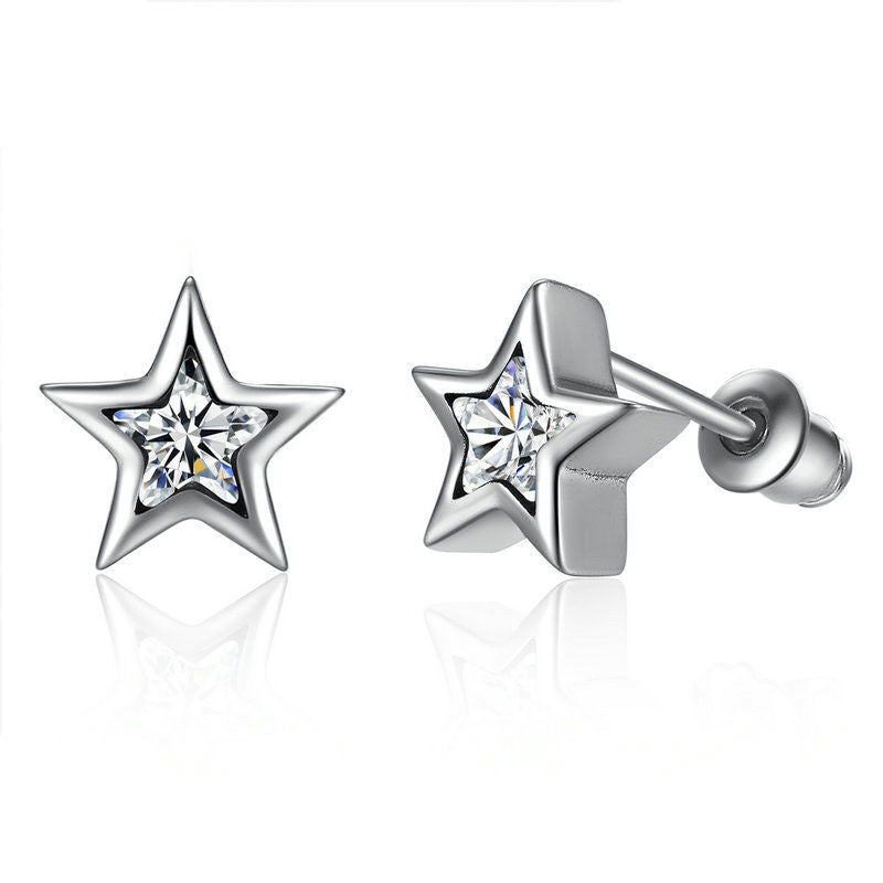 Sparkling Star Sterling Silver Stud Earrings