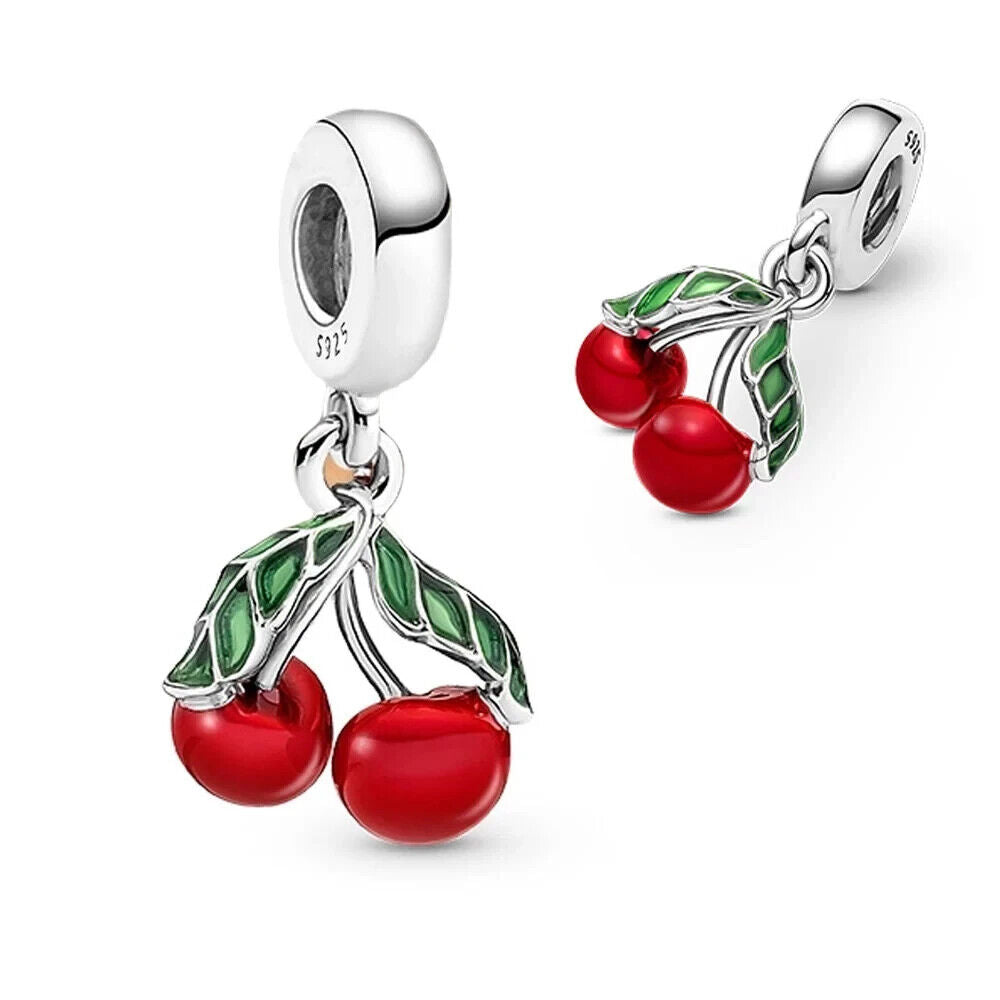 Asymmetrical Cherry Fruit Dangle Charm S925 Sterling Silver