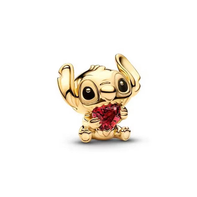 Golden Stitch Heart Charm Hallmarked S925 Sterling Silver