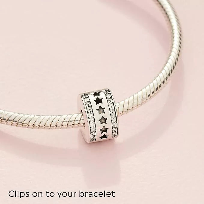 Row of Stars Clip Charm Hallmarked S925 Sterling Silver