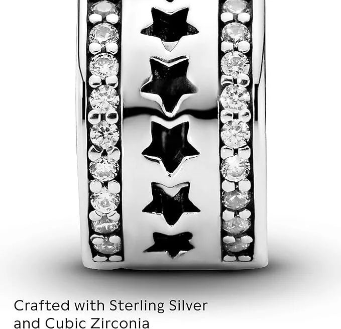 Row of Stars Clip Charm Hallmarked S925 Sterling Silver