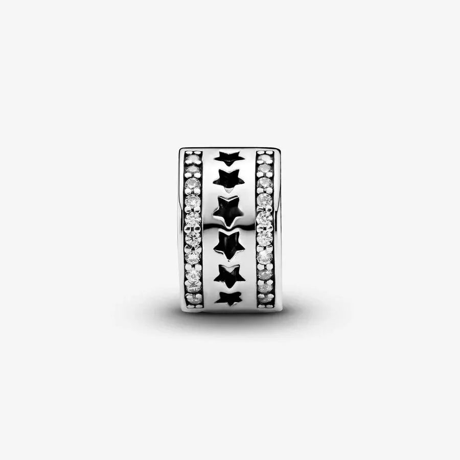 Row of Stars Clip Charm Hallmarked S925 Sterling Silver
