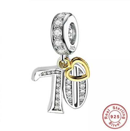 S925 13th,16th,18th,21st,30th,40th,50th,60th,70th Birthday Gold Tag Dangle Sterling Silver Charms