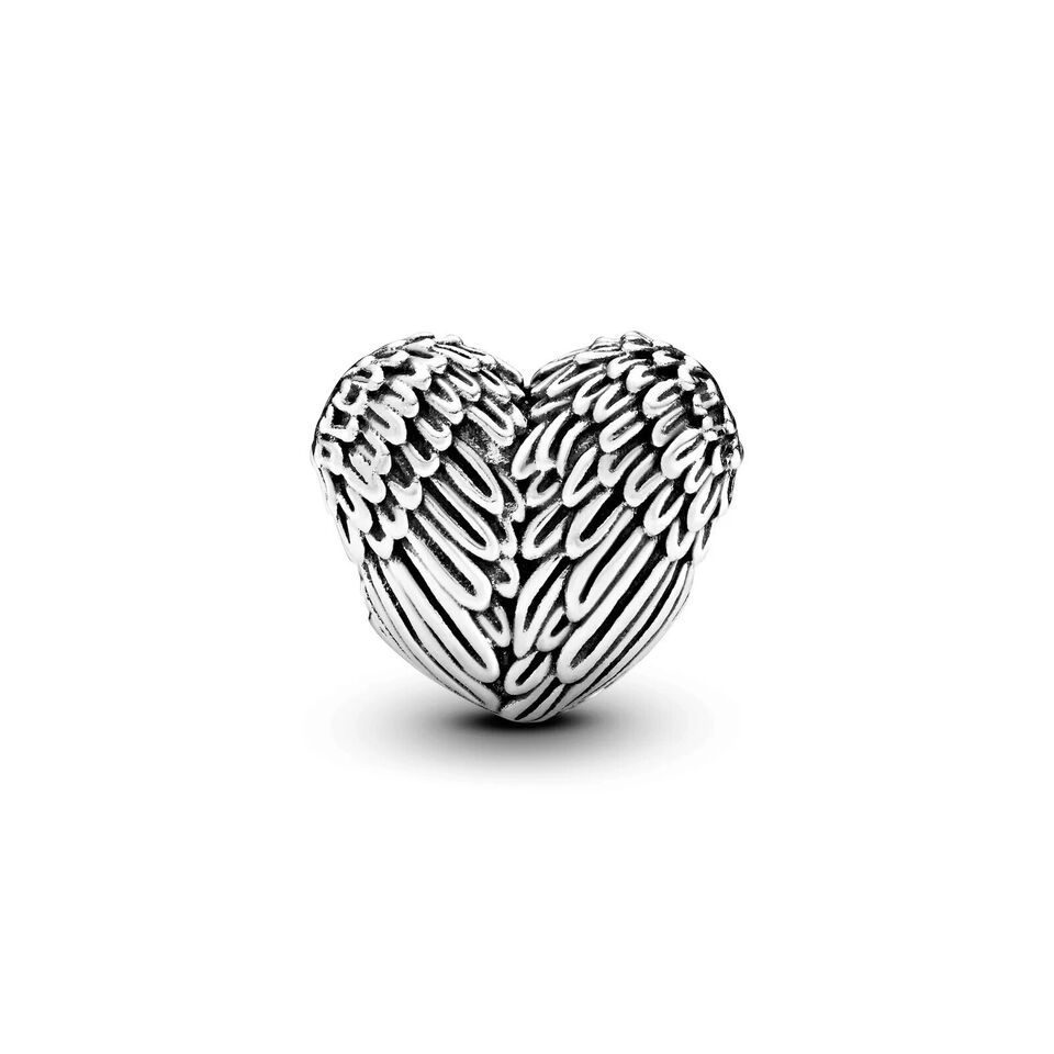 Angel Feather Heart Charm Hallmarked S925 Sterling Silver