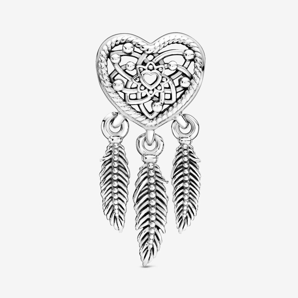 Heart Feather Dreamcatcher Charm Hallmarked S925 Sterling Silver