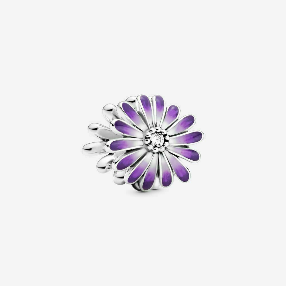 Purple Daisy Flower Charm Hallmarked S925 Sterling Silver