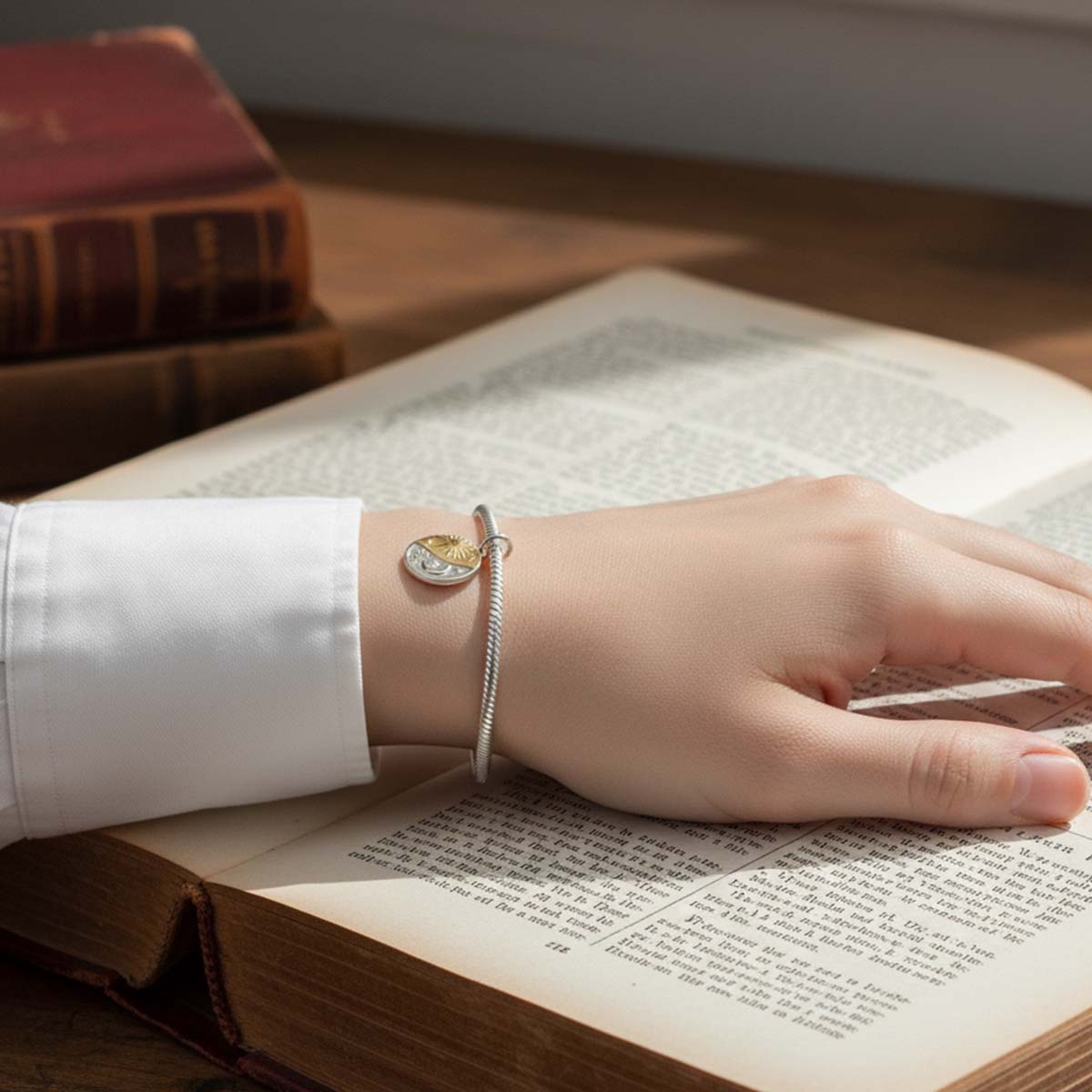 Sun and Moon Medallion Charm Hallmarked S925 Sterling Silver