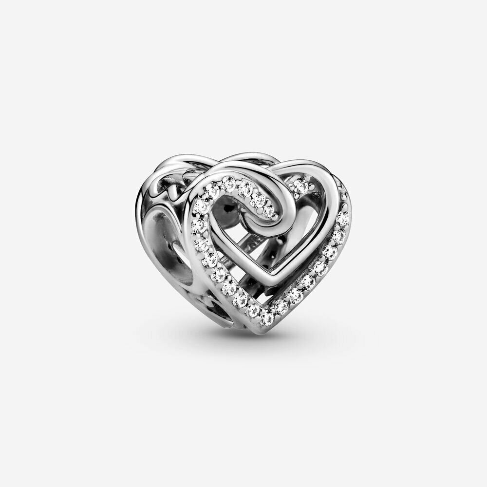 Sparkling Entwined Heart Charm S925 Hallmarked Compatible Sterling Silver Charm