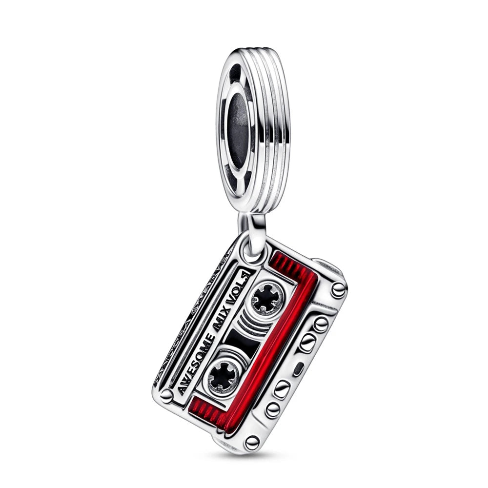 Marvel Guardians of the Galaxy Cassette Tape Dangle Charm Hallmarked S925 Sterling Silver