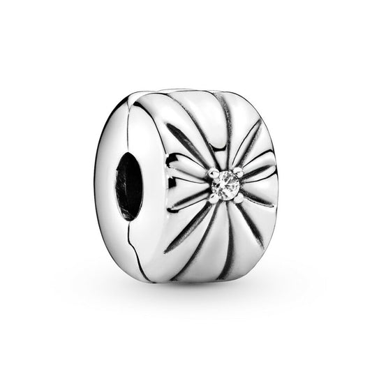 Sparkling Sunburst Clip Charm Hallmarked S925 Sterling Silver