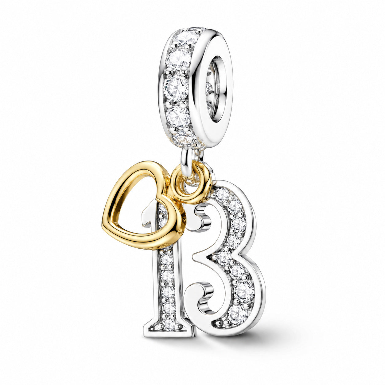 13th Birthday Gold Tag Dangle Charm Hallmarked S925 Sterling Silver