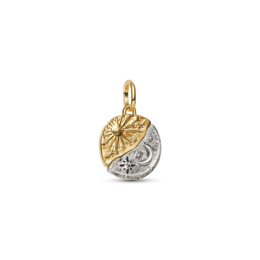 Sun and Moon Medallion Charm Hallmarked S925 Sterling Silver