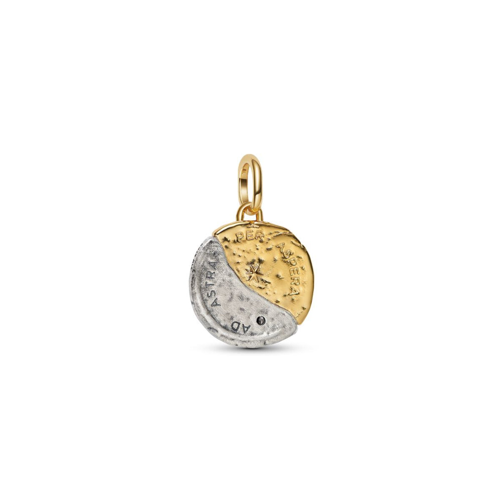 Sun and Moon Medallion Charm Hallmarked S925 Sterling Silver