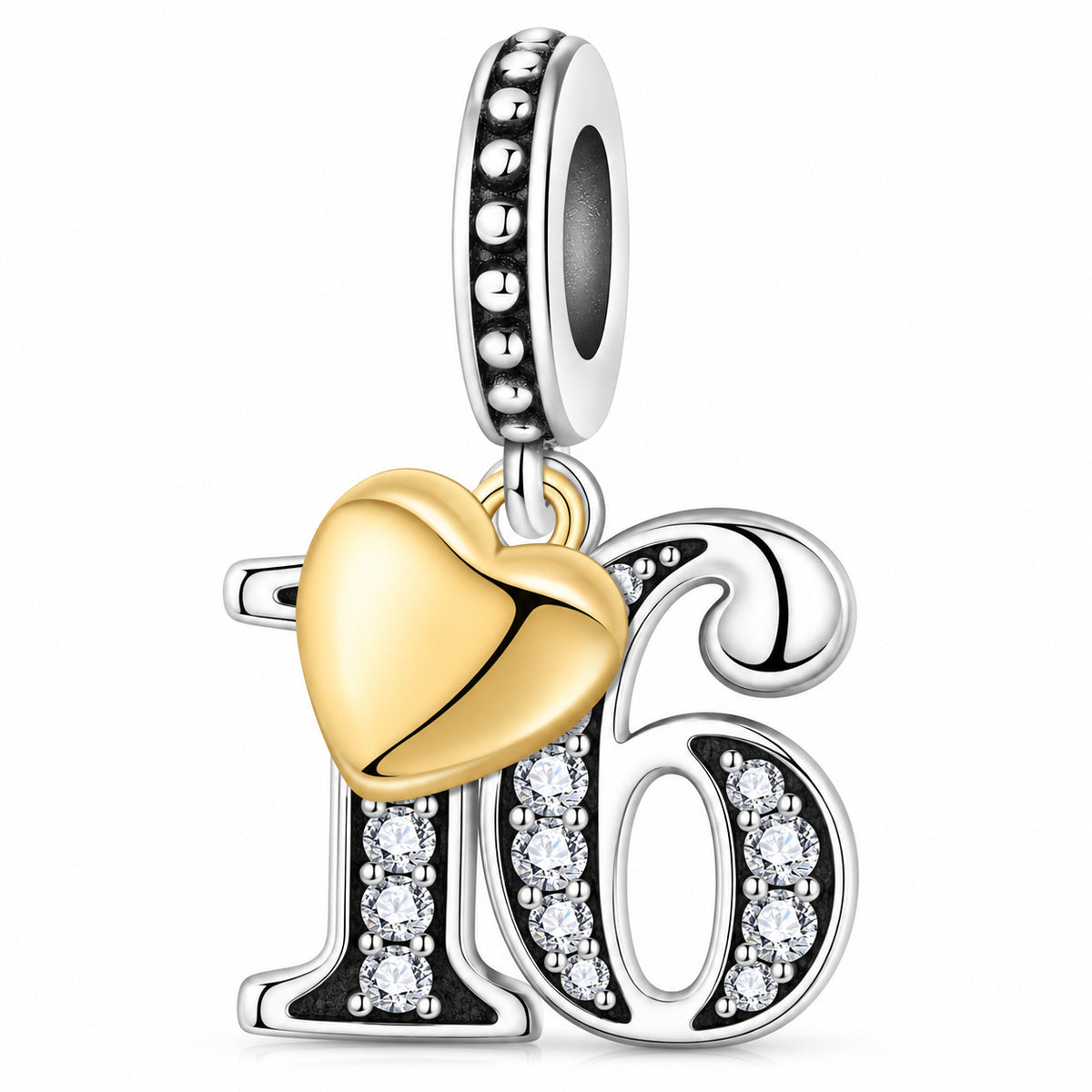 13, 16, 18, 21, 30 Birthday Number with Gold Plated Heart Charm Hallmarked S925 Sterling Silver