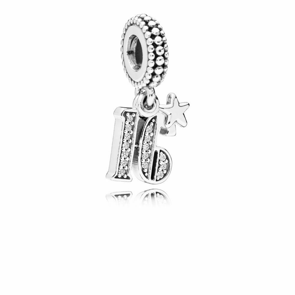 16th Birthday Dangle Charm Hallmarked S925 Sterling Silver