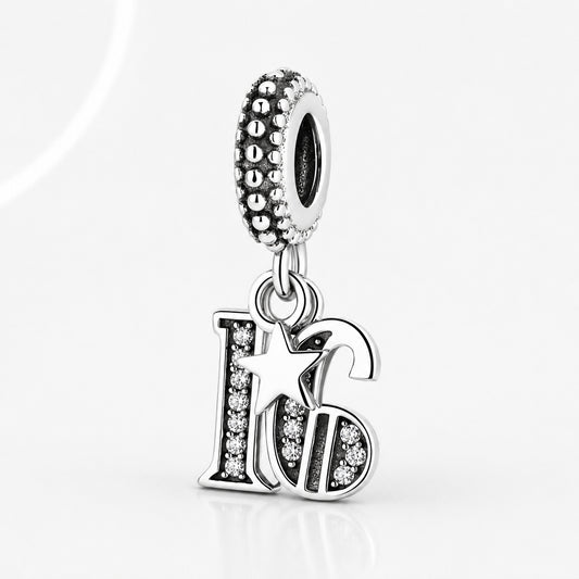 16th Birthday Dangle Charm S925 Sterling Silver