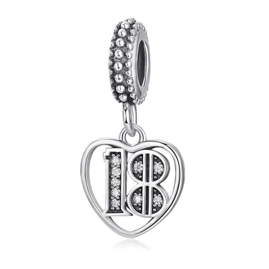 18th Birthday Dangle Charm Hallmarked S925 Sterling Silver