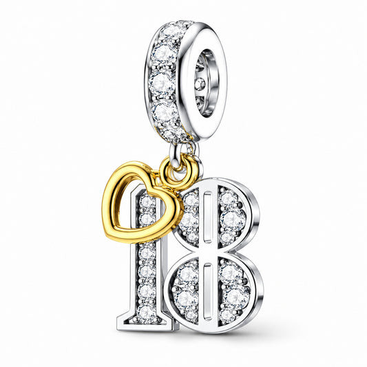 18th Birthday Gold Tag Dangle Charm Hallmarked S925 Sterling Silver