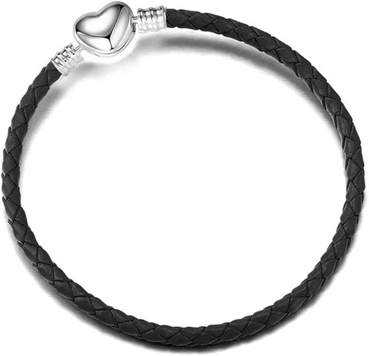 Leather Rope Bracelet Sashion Basic Chain Charm Hallmarked S925 Sterling Silver