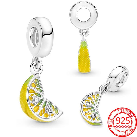 Lemon Slice Sparkling Fruit Dangle Charm Hallmarked S925 Sterling Silver